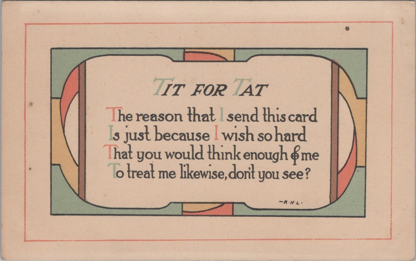 Motto Postcard: Tit For Tat. Verse With Decorative Border XT1850