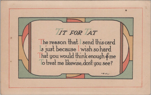Motto Postcard: Tit For Tat. Verse With Decorative Border XT1850