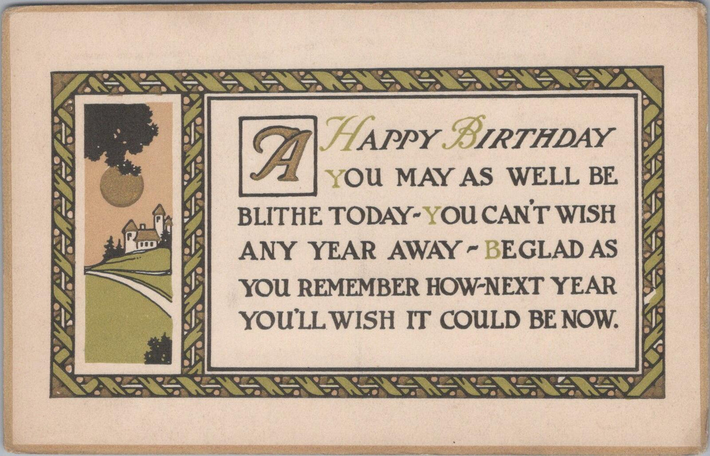 Message Postcard: A Happy Birthday. Country House Sunset XT1851