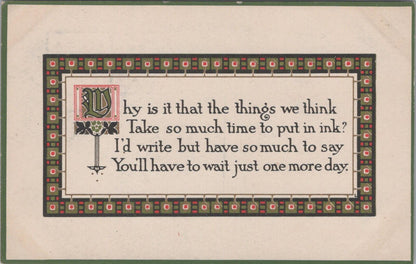 Motto Postcard: Why Is It That The Things We Think. Illuminated W Border XT1853