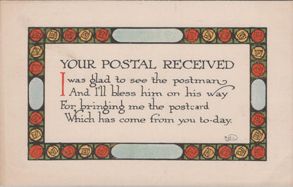 Motto Postcard: Your Postal Received. Rose Decorative Border XT1857