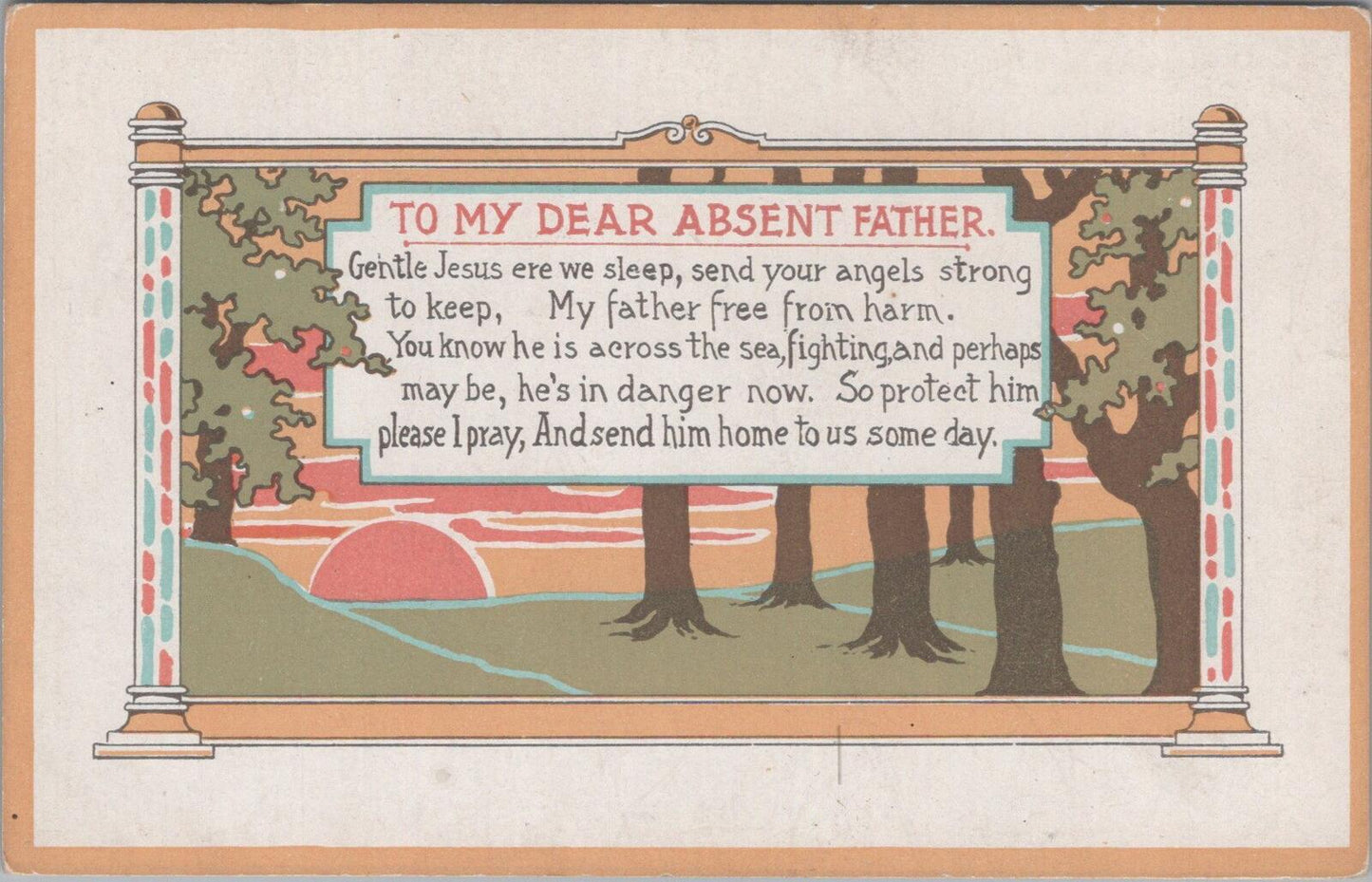 Motto Postcard: To My Dear Absent Father. Forest Sunset Scene XT1858
