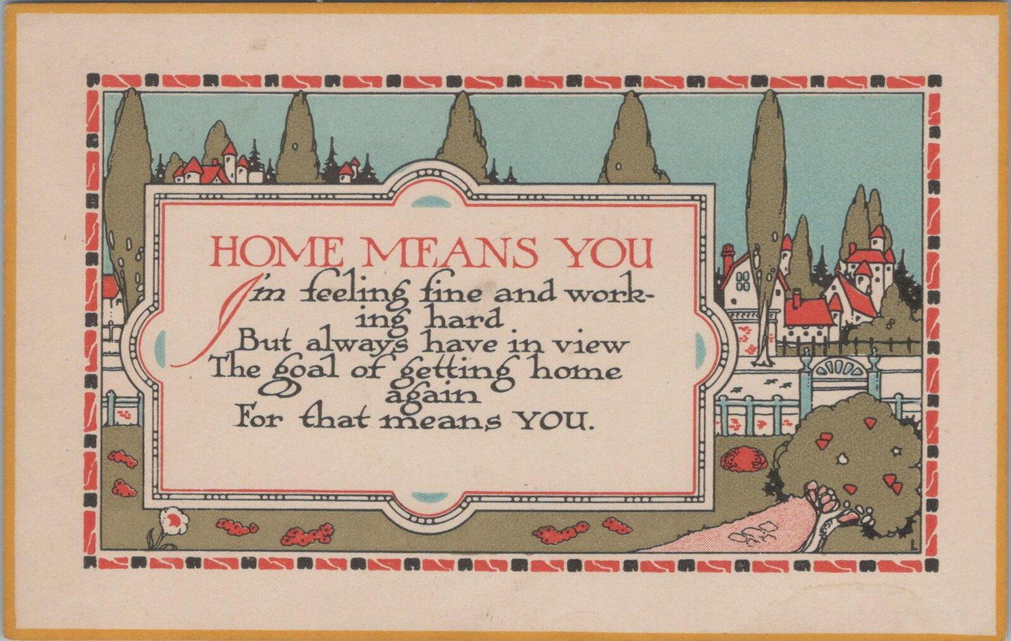 Greetings Postcard: Home Means You Verse Decorative Arts Landscape XT3393