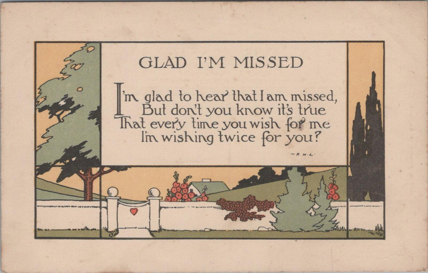 Greetings Postcard: Glad I'm Missed Verse Robert H Lord Landscape XT3395
