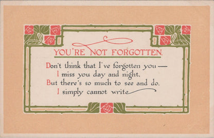 Greetings Postcard: You're Not Forgotten Verse Rose Border Design XT3396