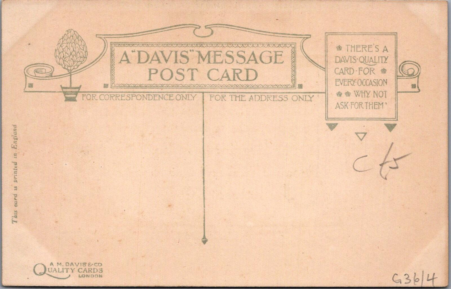 Greetings Postcard: Alphabet Incomplete Verse Art Nouveau Flower Border XT3397