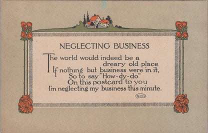 Greetings Postcard: Neglecting Business Verse Robert H Lord Cottage Art XT3400