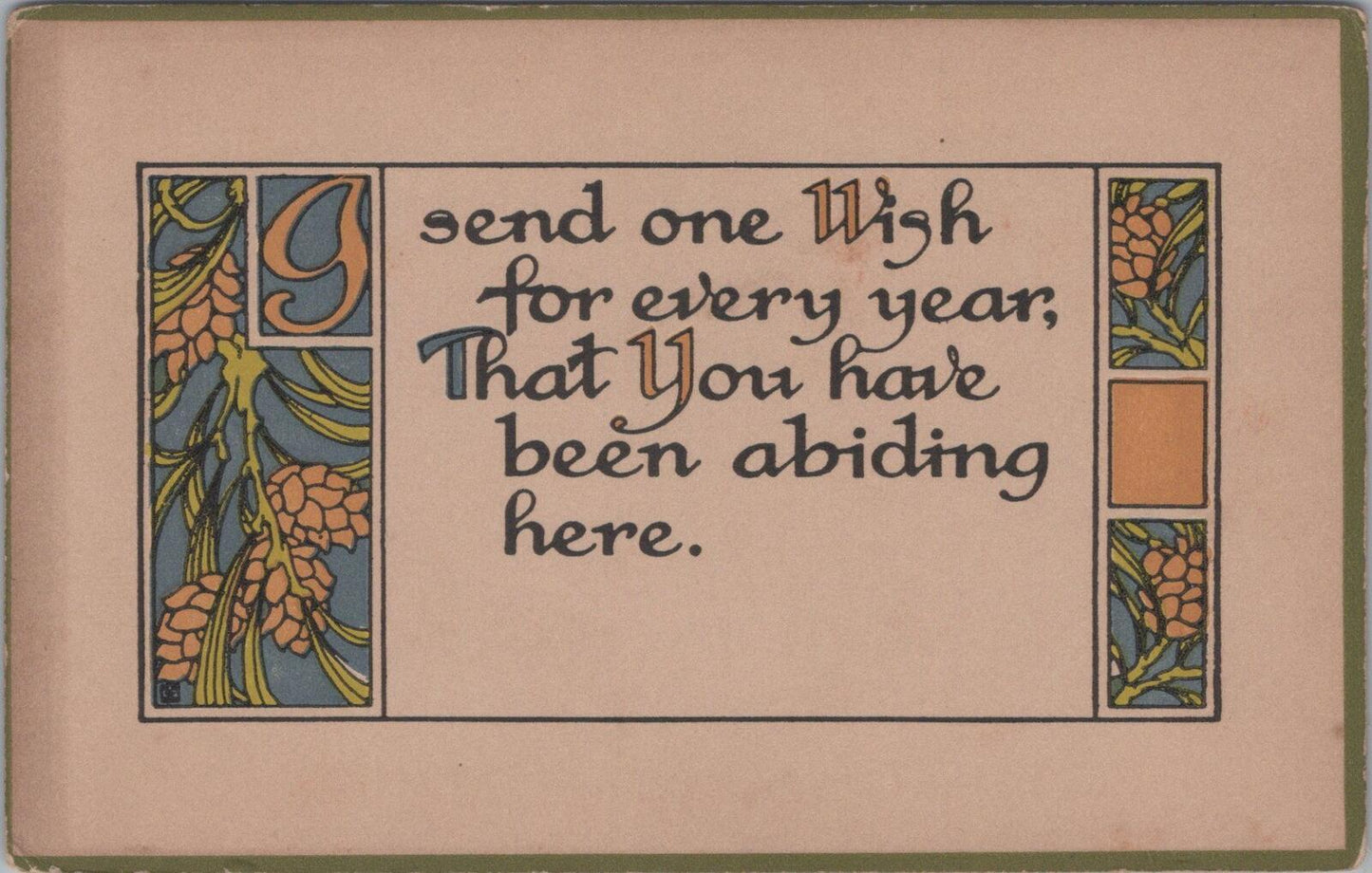 Greetings Postcard: One Wish For Every Year Pine Cones Motto XT3412