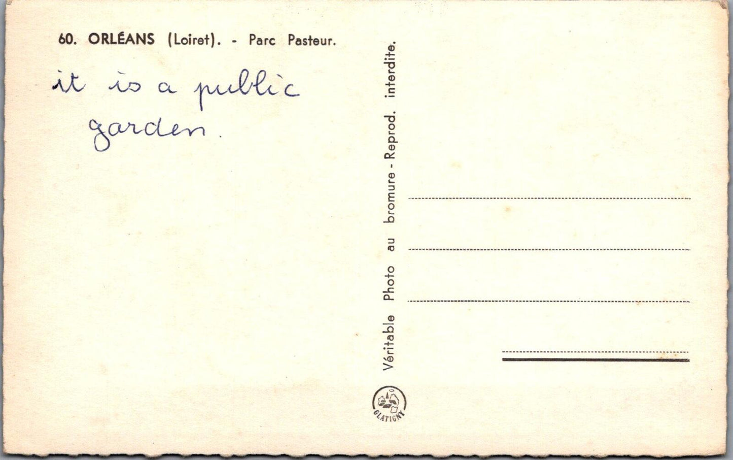 France Postcard: Orléans, Parc Pasteur, Public Garden Real Photo 1950's XT2097