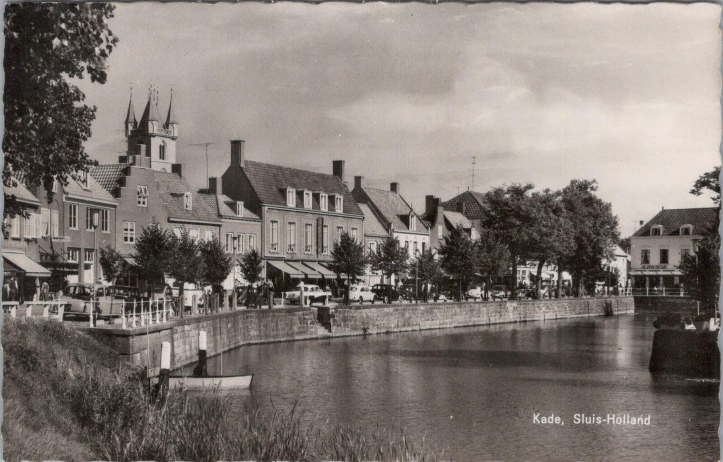 Netherlands Postcard: Sluis, Kade Canal View, Zeeland Street Scene  XT2102