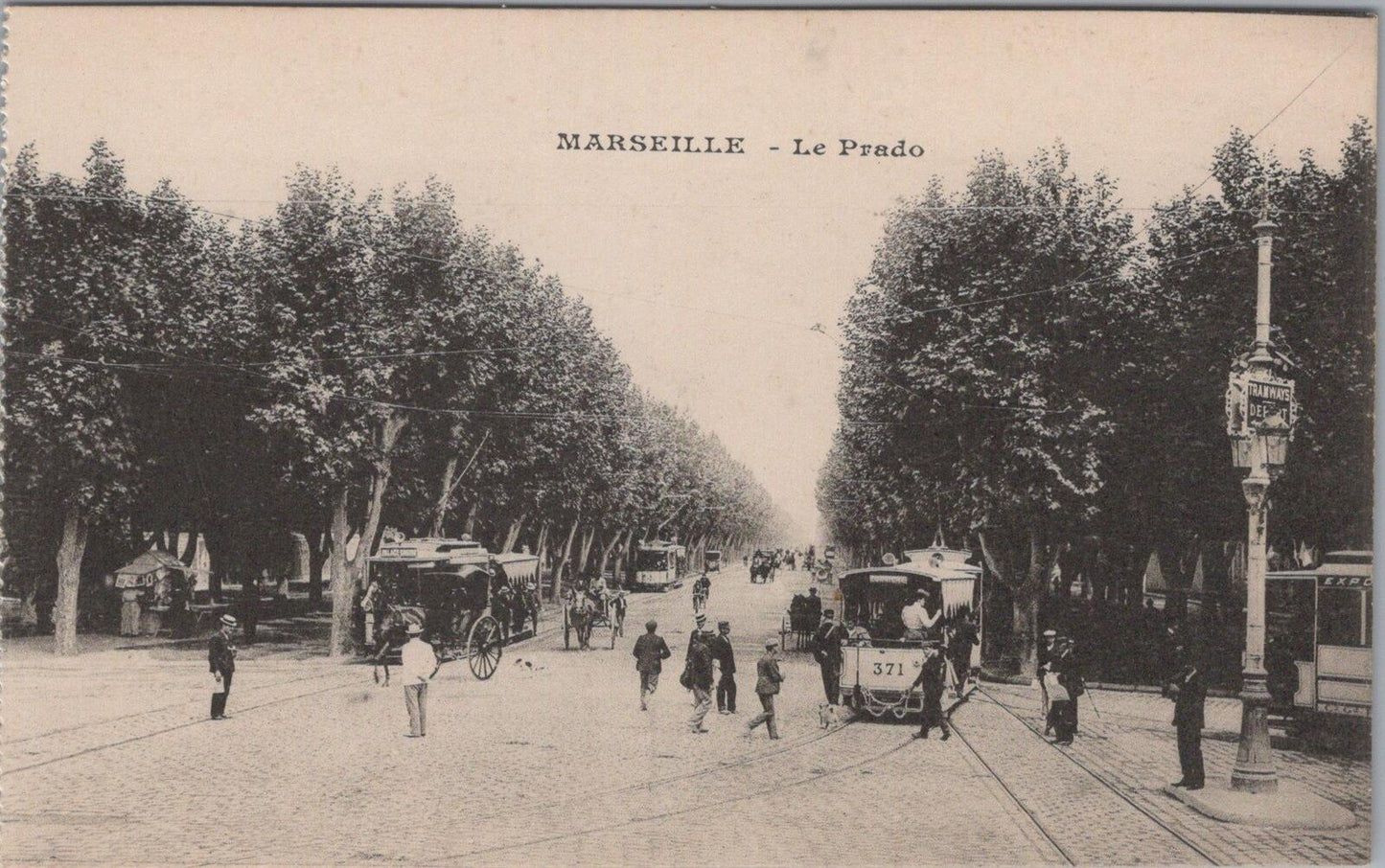 France Postcard: Marseille Le Prado Tramway and Street Scene 1910's XT2123