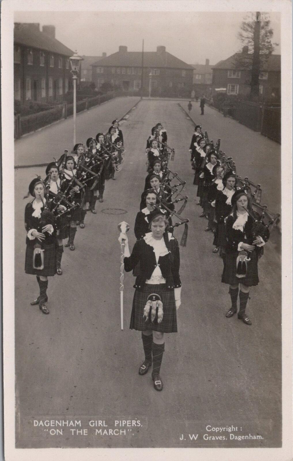 Dagenham Girl Pipers On The March RPPC Greater London England   XT2344
