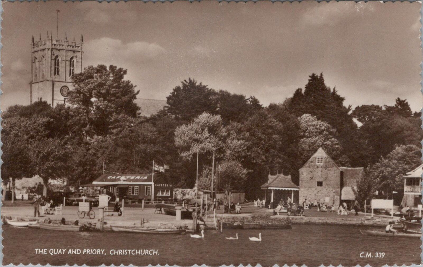 Dorset Postcard Christchurch The Quay and Priory Swans 1960s XT2356