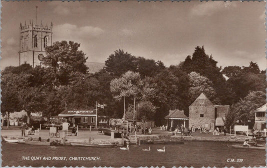 Dorset Postcard Christchurch The Quay and Priory Swans 1960s XT2356
