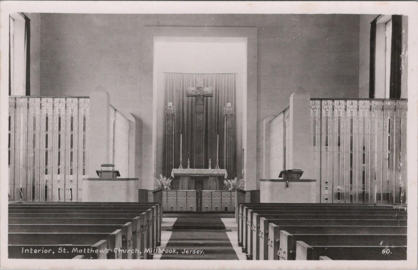 Jersey Postcard St Matthew's Millbrook Glass Church Lalique Art Deco XT2371