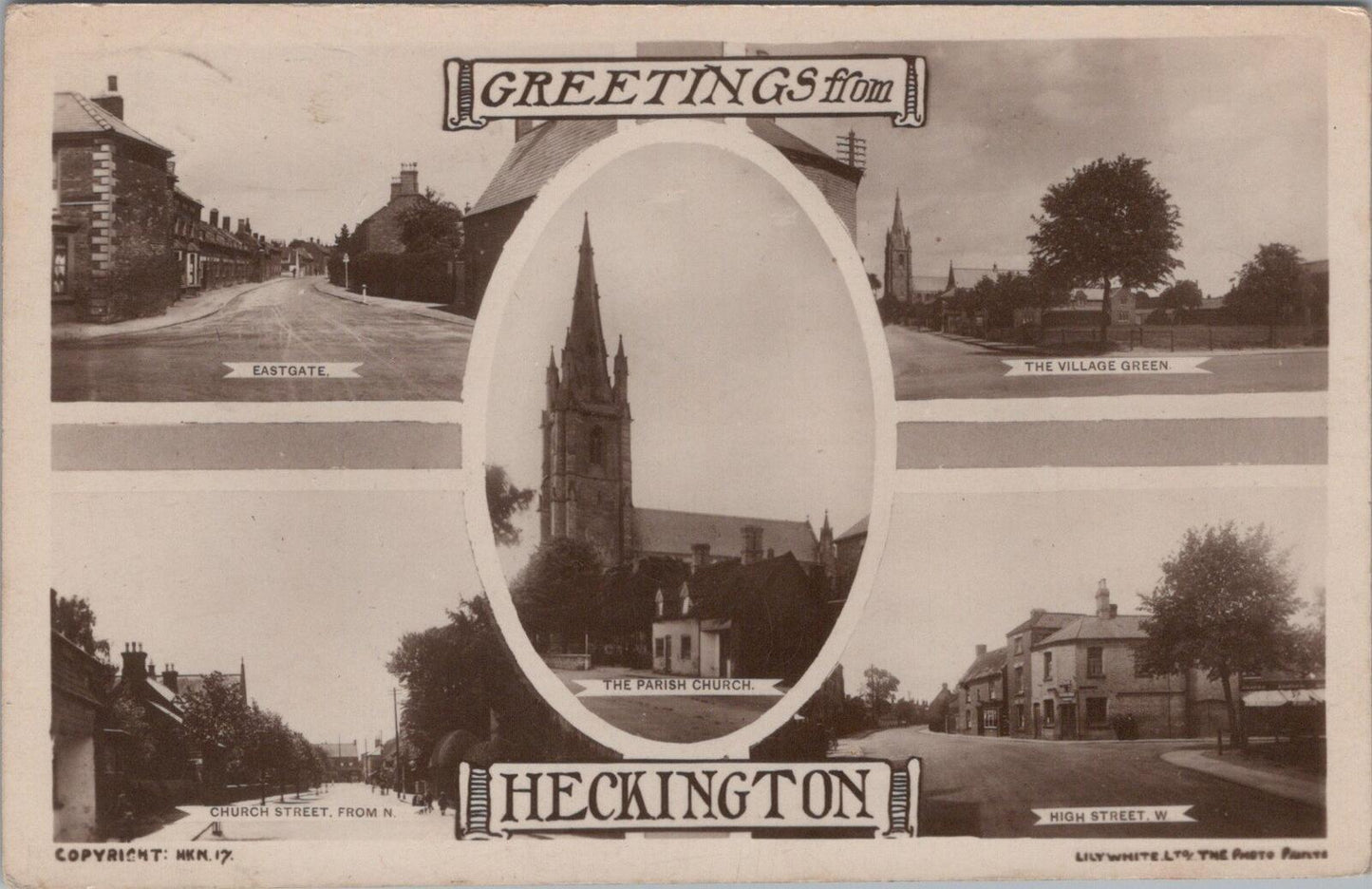 Lincolnshire Postcard Heckington Multi View Church St High St RPPC XT2385