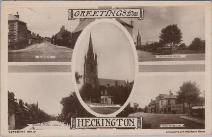 Lincolnshire Postcard Heckington Multi View Church St High St RPPC XT2385