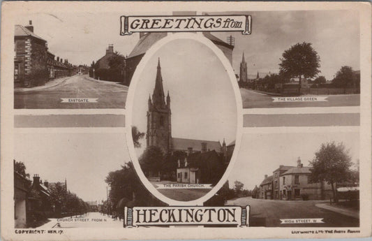 Lincolnshire Postcard Heckington Multi View Church St High St RPPC XT2385