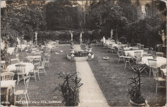 Gloucestershire Postcard Abbey View Tea Gardens Tewkesbury 1914 RPPC XT2398