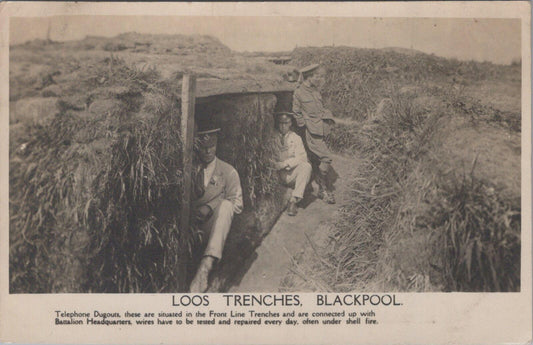 Lancashire Postcard Loos Trenches Blackpool Telephone Dugouts WW1 RPPC XT2407