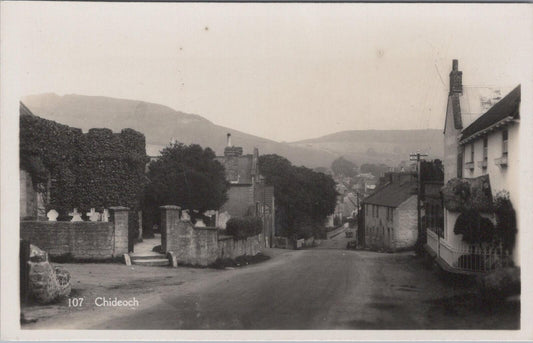 Dorset Postcard: Chideock Village Main Street St Giles Church RPPC Photo XT2415