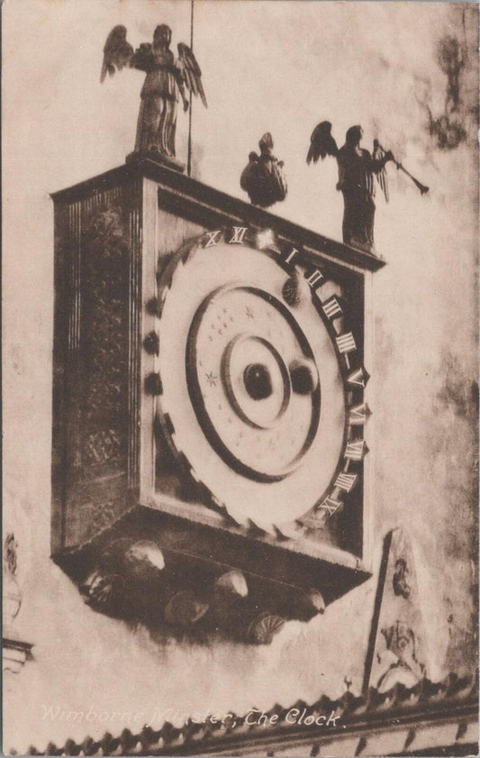 Dorset Postcard: Wimborne Minster Astronomical Orrery Church Clock Sepia  XT2809