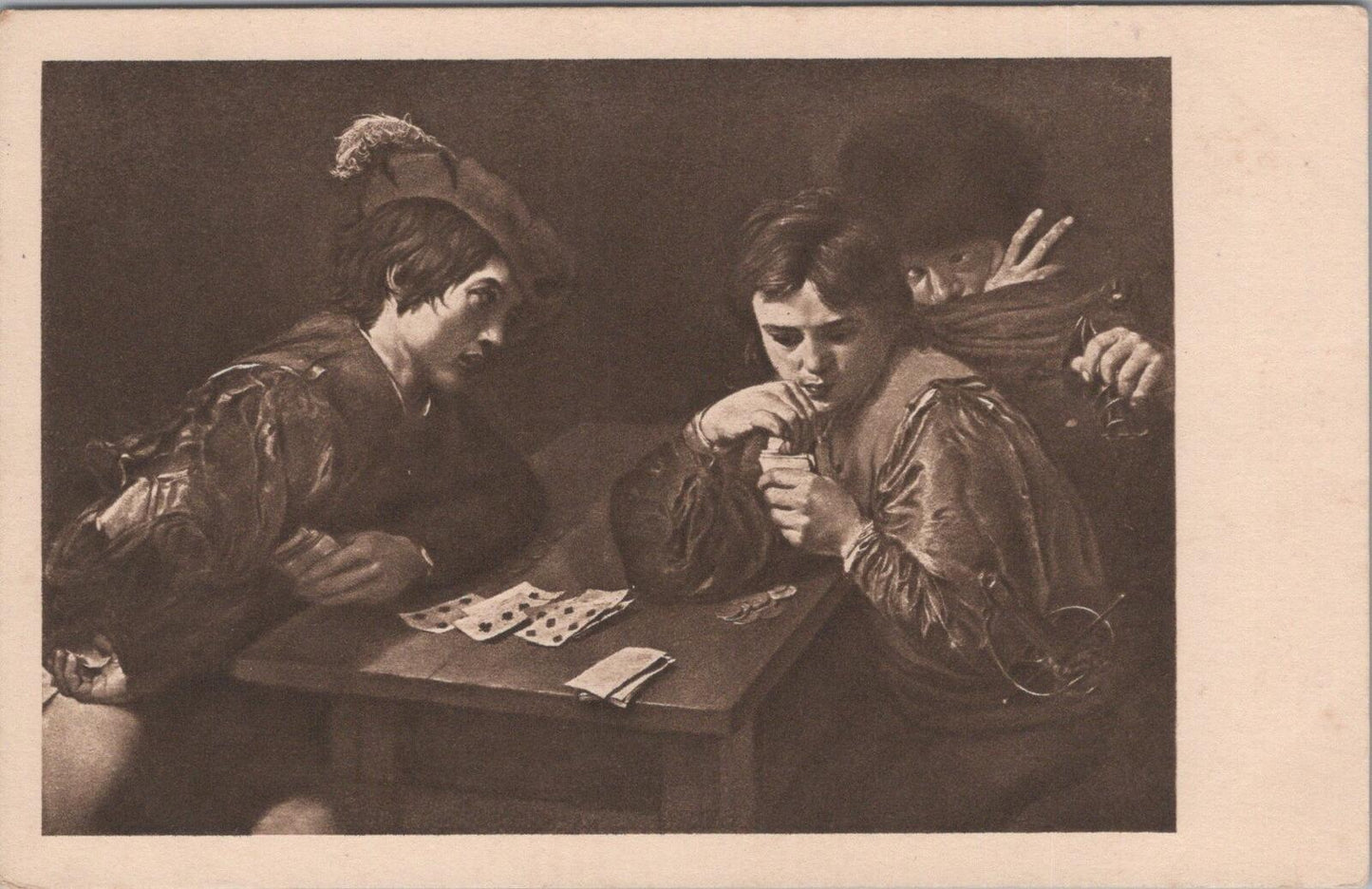 Germany Postcard: Dresden Royal Gallery Caravaggio The Cardsharps Sepia XT2813