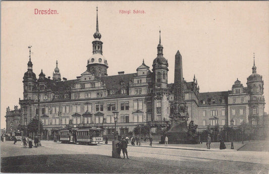 Germany Postcard: Dresden Konigl Schloss Royal Palace Tram Sepia XT2814