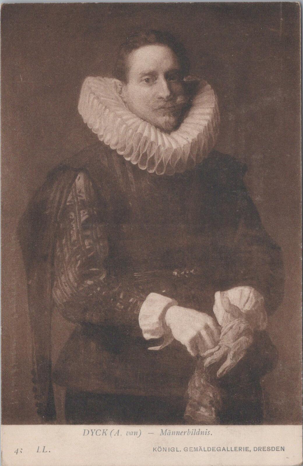 Germany Postcard: Dresden Art Gallery Van Dyck Portrait Man Back Sepia XT2821