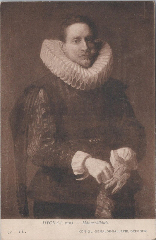 Germany Postcard: Dresden Art Gallery Van Dyck Portrait Man Back Sepia XT2821