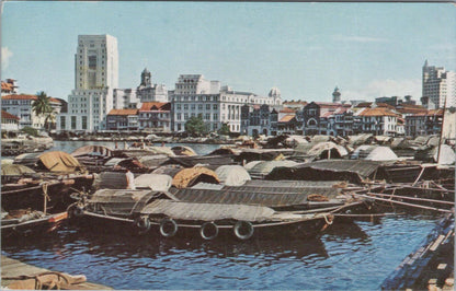 Singapore Postcard: Singapore River Boat Quay Bumboats Skyline Chrome XT2824