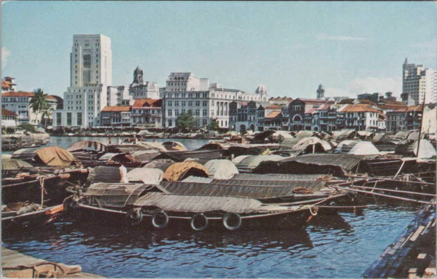 Singapore Postcard: Singapore River Boat Quay Bumboats Skyline Chrome XT2824B