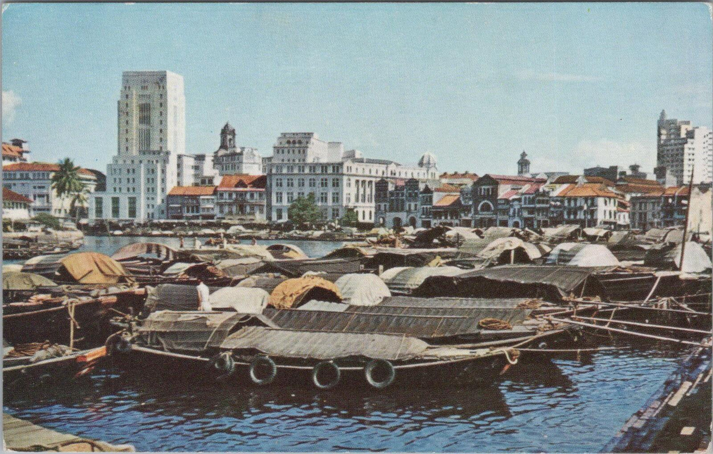 Singapore Postcard: Singapore River Boat Quay Bumboats Skyline Chrome XT2824A