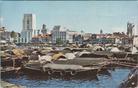 Singapore Postcard: Singapore River Boat Quay Bumboats Skyline Chrome XT2824A