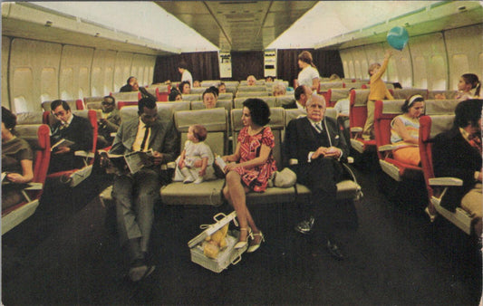 USA Postcard: Pan Am Boeing 747 Airplane Interior Cabin 1970s Chrome XT2825