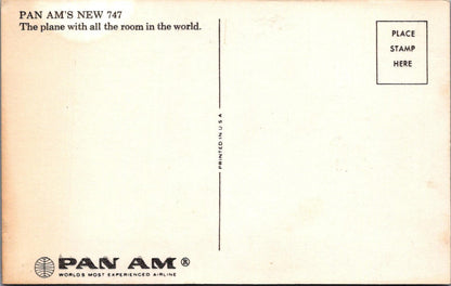 USA Postcard: Pan Am Boeing 747 Airplane Interior Cabin 1970s Chrome XT2825