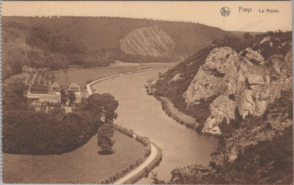 Belgium Postcard: Freyr La Meuse River Valley Castle Rocks Sepia  XT2830