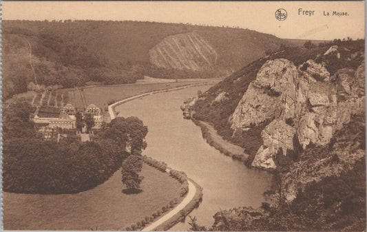 Belgium Postcard: Freyr La Meuse River Valley Castle Rocks Sepia  XT2830