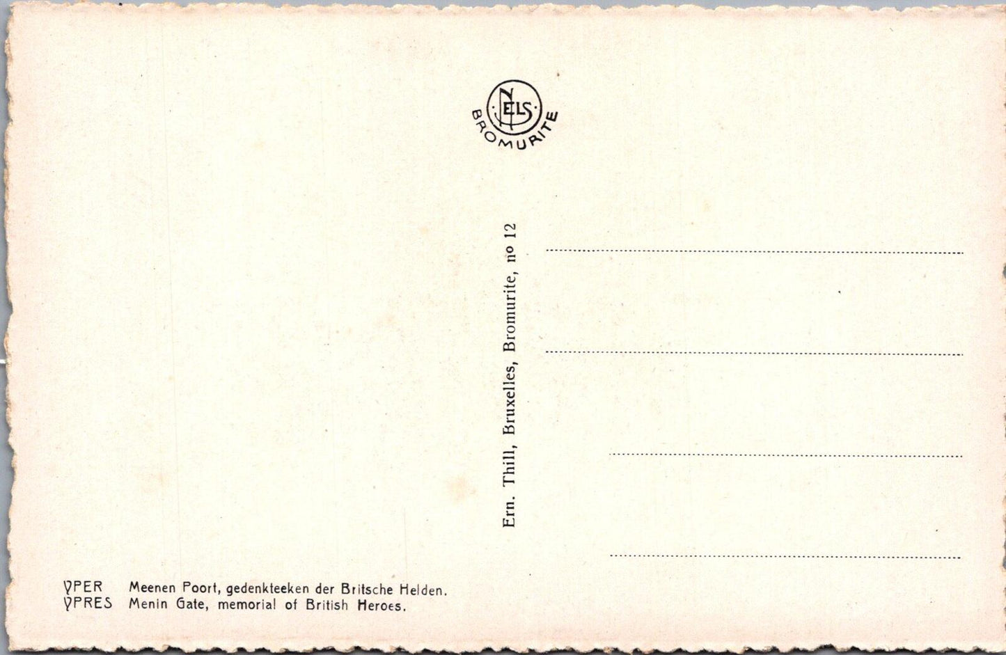 Belgium Postcard: Ypres Porte de Menin Memorial Heros Britanniques Sepia XT2834