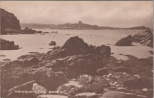 Cornwall Postcard: Newquay The Sands Coastal Rocks Towan Head Sepia  XT2839