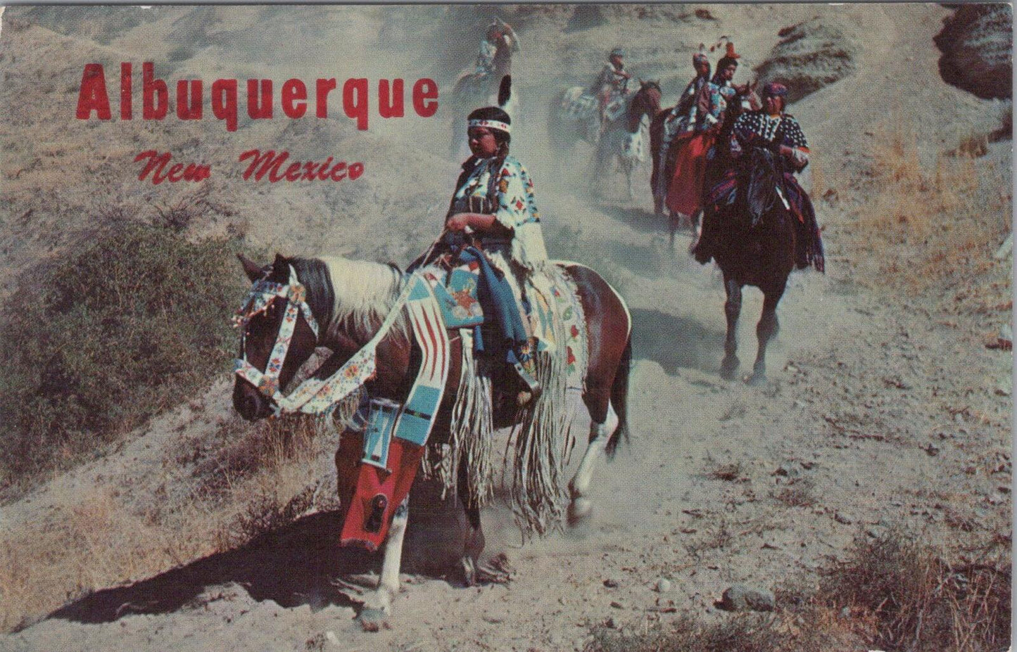New Mexico Postcard: Albuquerque Indians on the Trail Horse Riders Chrome XT2841