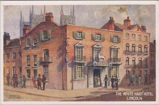 Lincolnshire Postcard: The White Hart Hotel Lincoln Art Donald Urquhart XT2849
