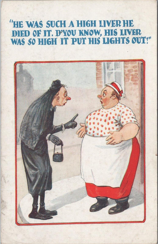 Comic Postcard: Widow, High Liver Died Lights Out Saucy Humour 1927 - XT2858
