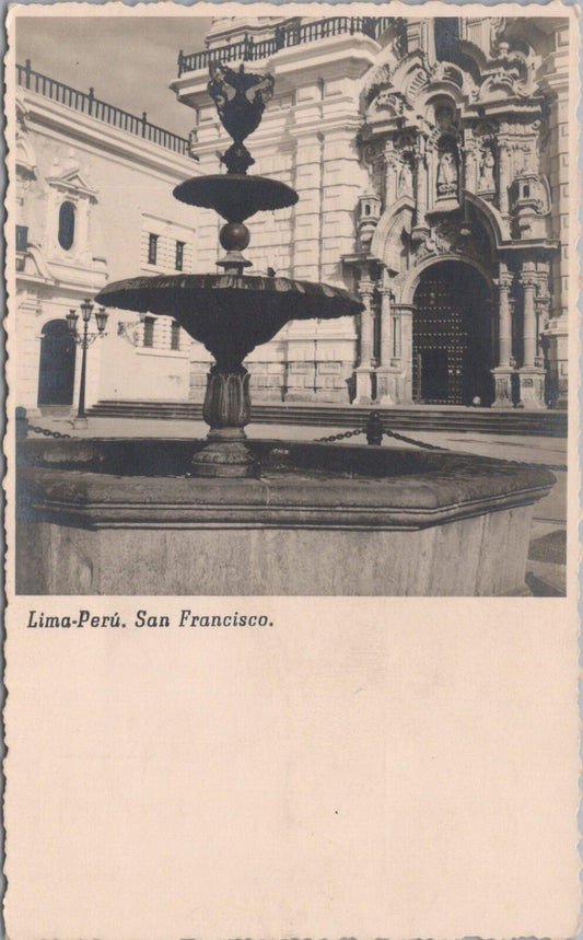 Peru Postcard: Lima San Francisco Basilica Fountain Plaza 1950s RPPC XT2866
