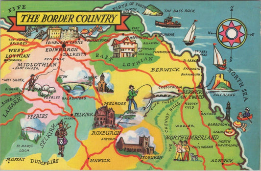 Scotland Postcard: The Border Country Map Edinburgh Lothian Illustration XT2872