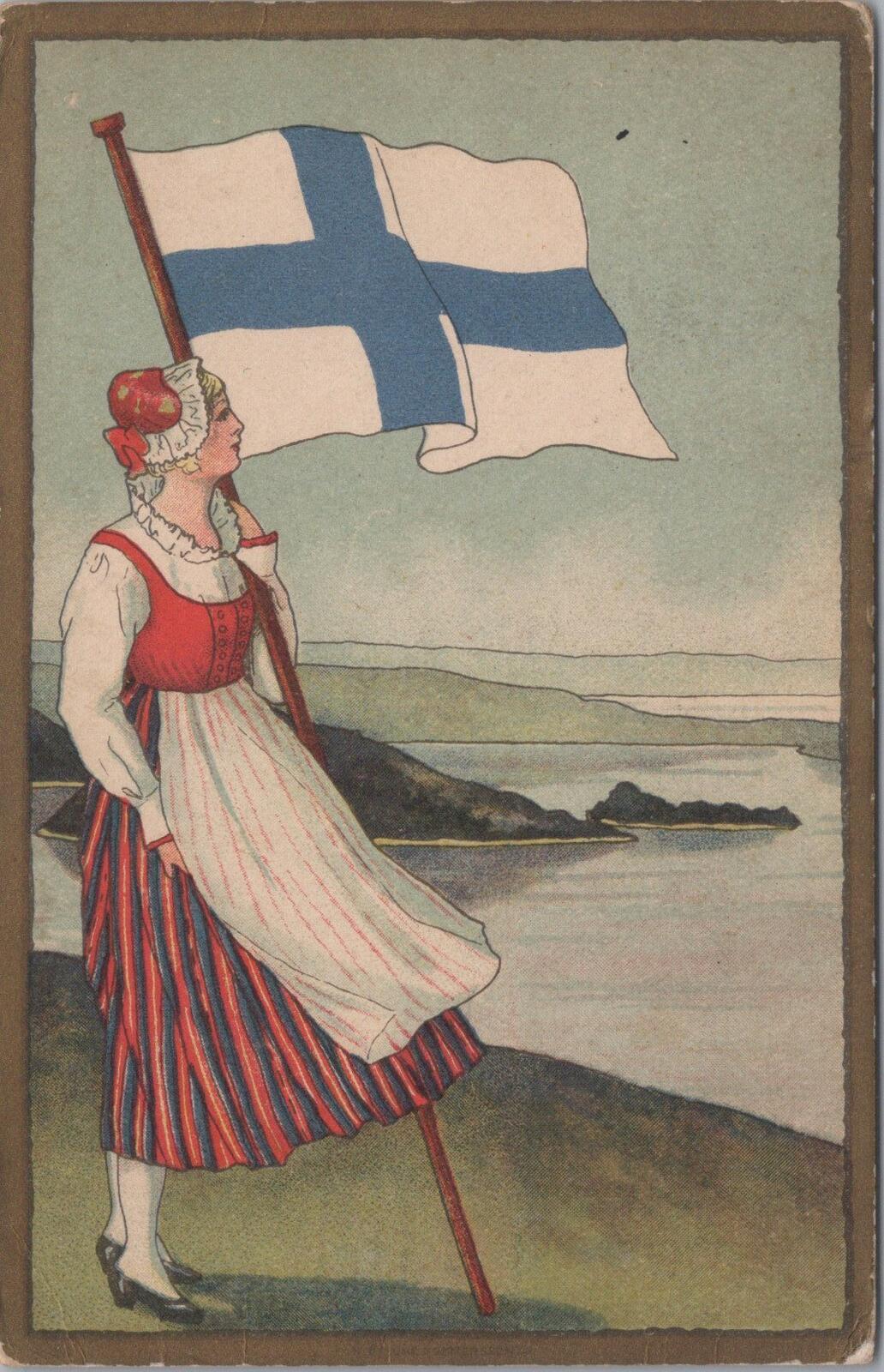 Finland Postcard: Finnish Maiden National Flag Folk Costume Art 1922 - XT2889