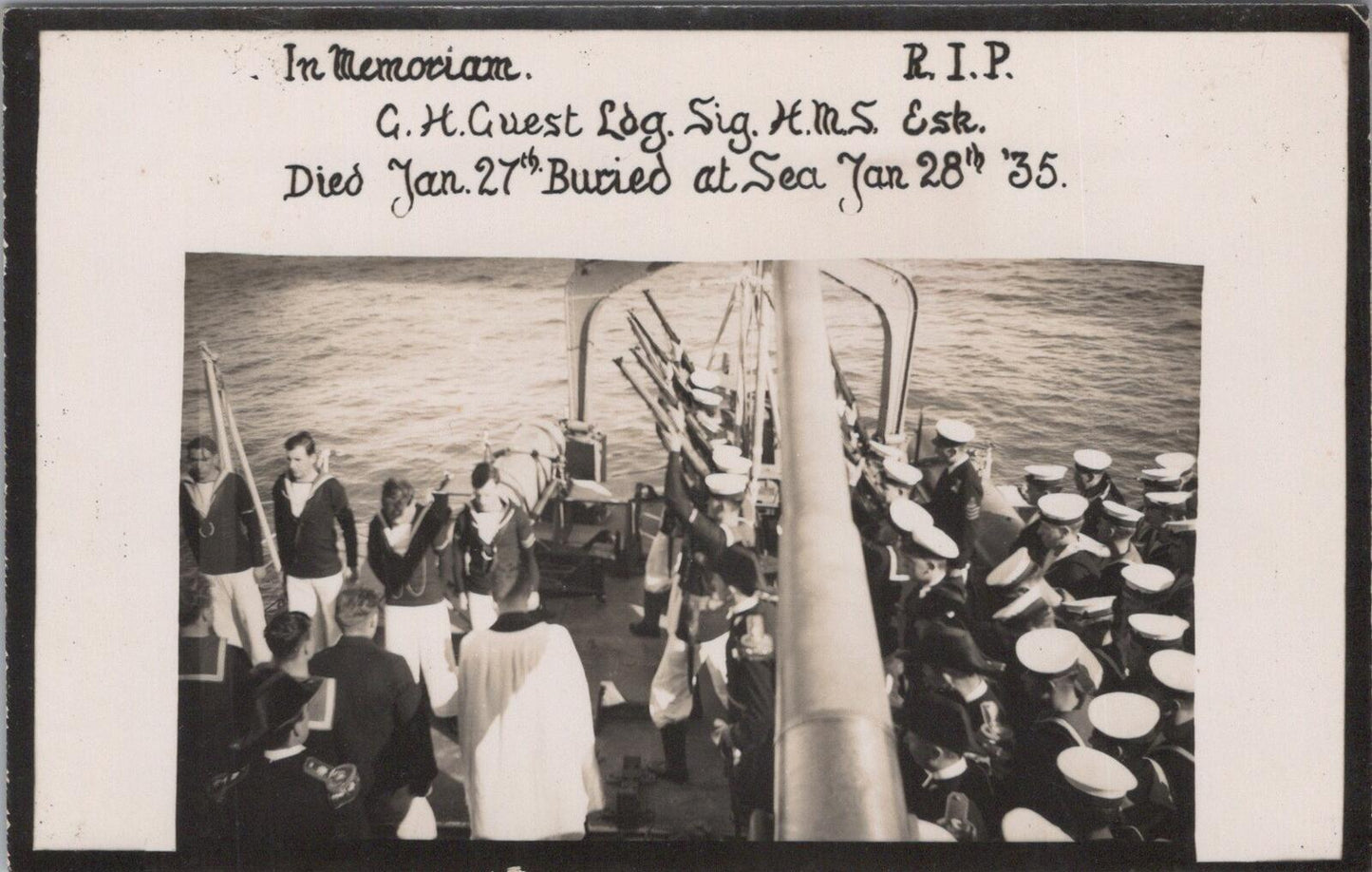 Naval Postcard: HMS Esk Burial At Sea In Memoriam G H Guest 1935 Navy XT2896