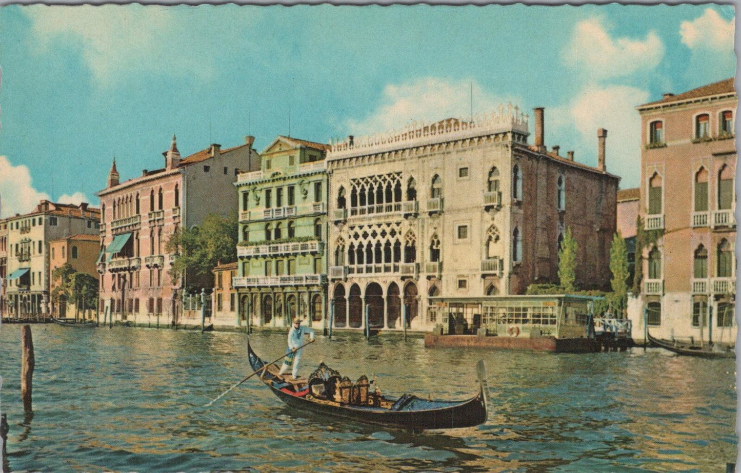 Italy Postcard: Venice Ca d Oro Grand Canal Gondola Palace 1950s XT2907