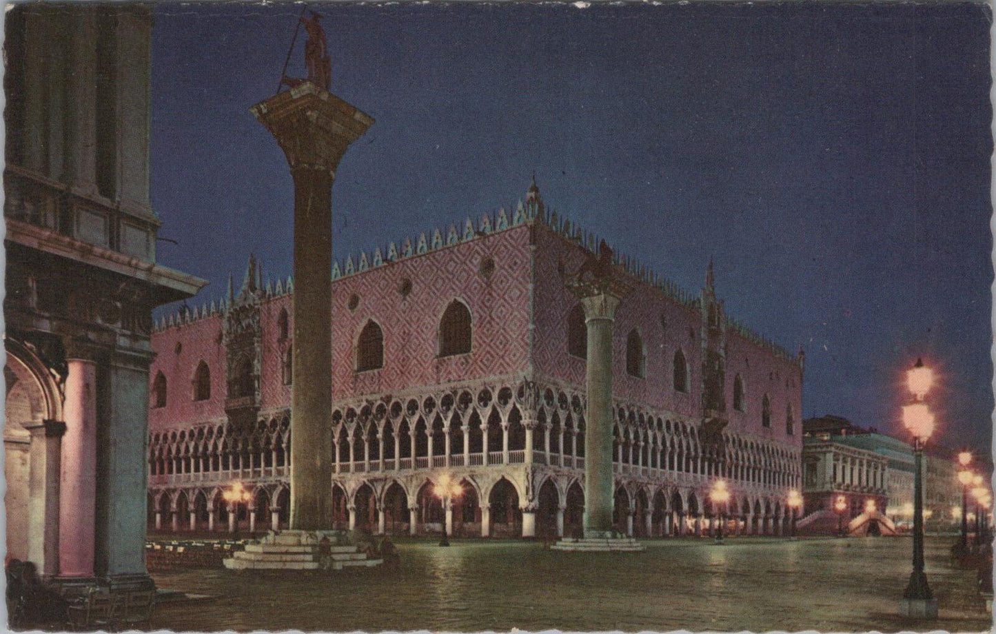 Italy Postcard: Venice The Ducal Palace By Night Doges Palazzo 1950s XT2908
