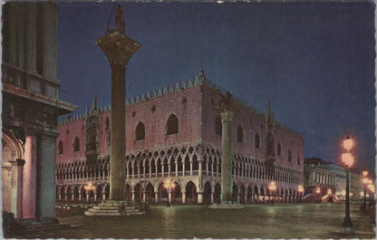 Italy Postcard: Venice The Ducal Palace By Night Doges Palazzo 1950s XT2908